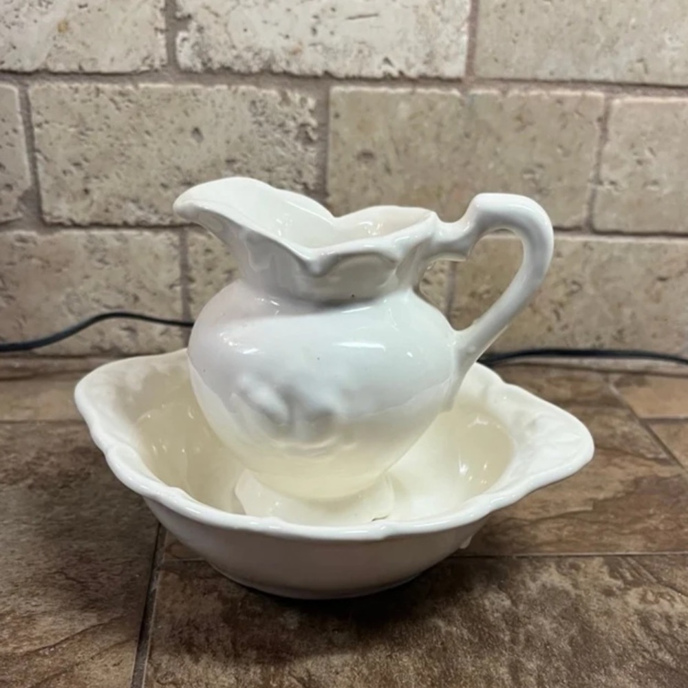 Elegant White Ceramic Pitcher and Bowl Set